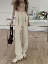 Elastic Waist Straight High Waist Loose Pants