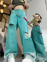 Straight Wide-leg Trousers Holes Jean