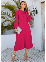 Long Sleeve Round Neck Bow Dress