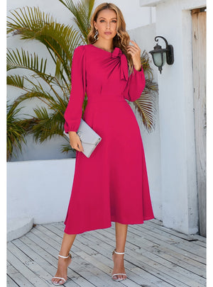 Long Sleeve Round Neck Bow Dress