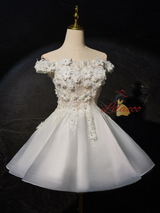 White Tulle 3D Appliques Homecoming Dress