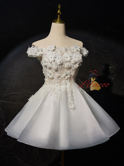 White Tulle 3D Appliques Homecoming Dress