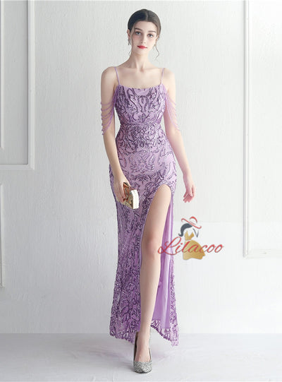 Mermaid Sequins Spaghetti Straps Beading Prom Dress