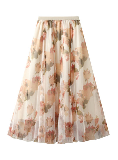Mid-length High Waist and Slim Printed Skirt