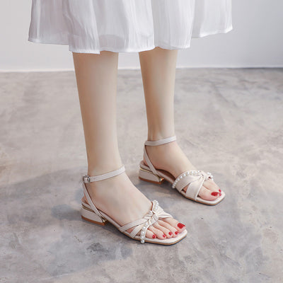 Thick Heels Pearl Platform Sandals