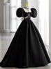 Black Square Puff Sleeve Beading Prom Dress