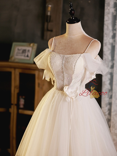White Beading Tulle Lace Homecoming Dress