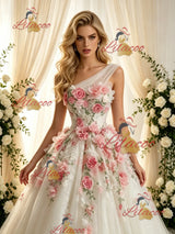 Beige White Tulle Lace One Shoulder Appliques Wedding Dress