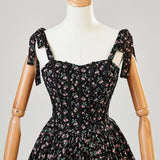 A-Line Black Spaghetti Straps Print Beading Prom Dress