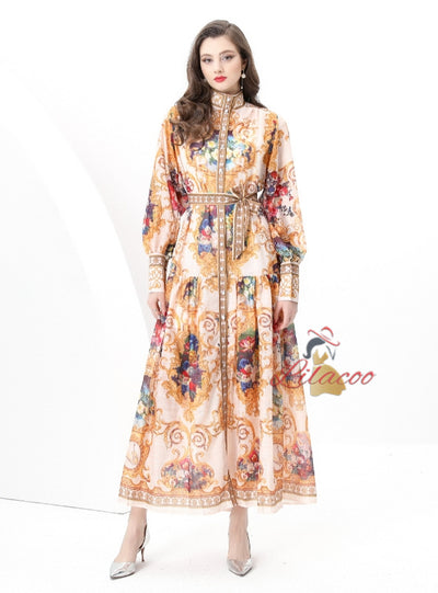 Palace Printed Long Sleeve Party Dress