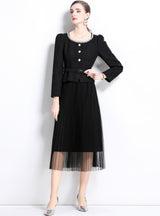 Round Neck Slim Long Sleeve Mesh Two-piece Suit