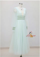 Sexy V-neck Gauze Lantern Sleeve Dress