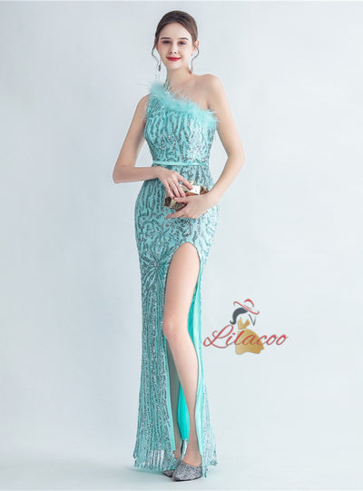 Mermaid Sequins One Shoulder Prom Dress