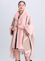 Fur-neck Hooded Jacquard Cloak Shawl