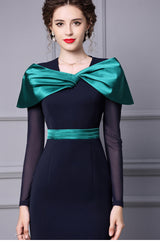 Navy Blue Long Sleeve Mother Of The Bride Dress