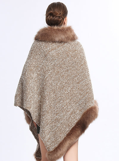 Round Neck Knitted Pullover Cape Shawl