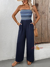 Casual Simple Elastic Stitching Striped Pant