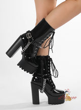 Punk Rivet Belt Buckle Thick Heel Boots