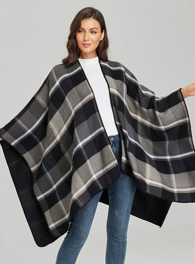 Plaid Cashmere Shawl Cloak