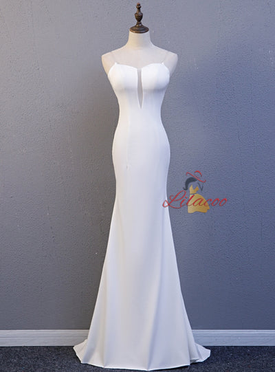 White Mermaid Straps Beading Prom Dress With Shawl