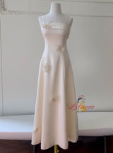 Ivory Straps 3D Flower Prom Dress