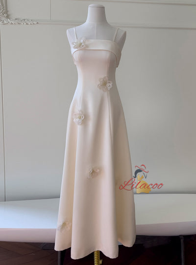 Ivory Straps 3D Flower Prom Dress