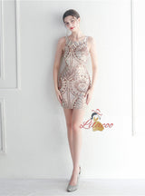 Burgundy Sequins Beading Mini Prom Dress