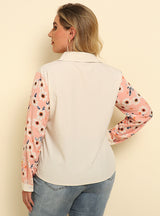 Lapel Printed Spliced Long Sleeve Shirt