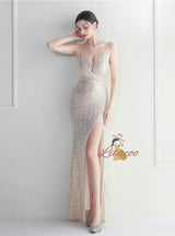 Sexy Straps Split Sequins Prom Dress
