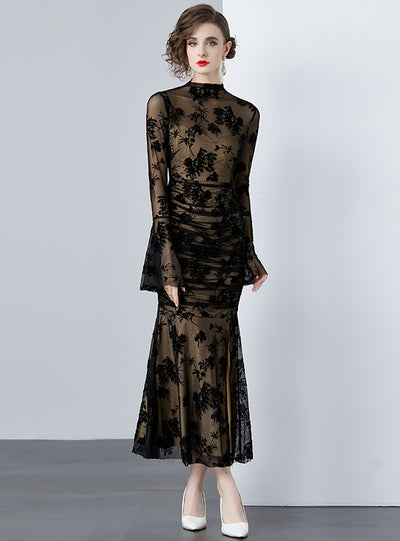 Sexy Black Fishtail Flared Sleeves