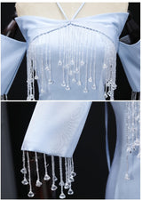 White Mermaid Halter Beading Prom Dress