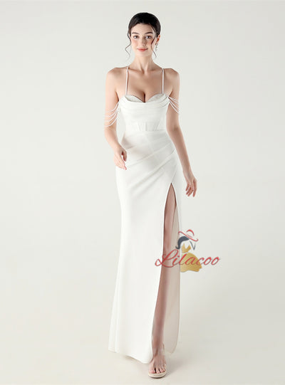 Mermaid Spaghetti Straps Beading Split Prom Dress