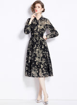Cropped Sleeve Black Butterfly Flower Print Dress