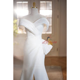 White Mermaid Off the Shoulder Pleats Wedding Dress