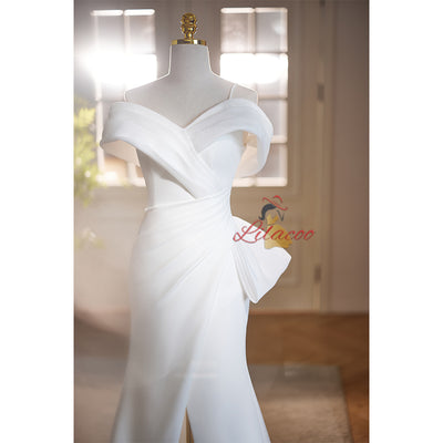 White Mermaid Off the Shoulder Pleats Wedding Dress