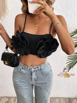 Sexy Black Elastic Flower Top