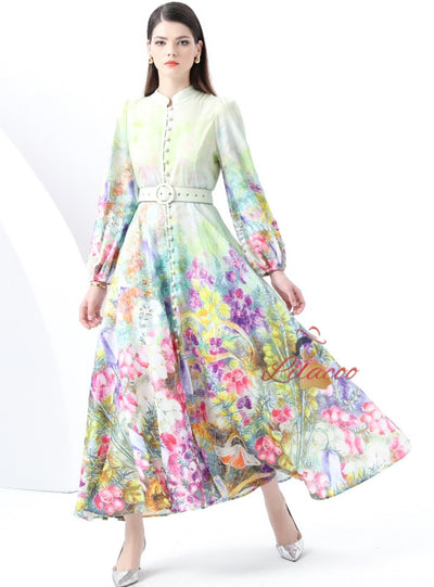 Double-breasted Lantern Sleeve Dress