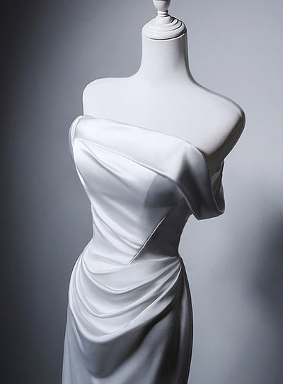 White Satin Mermaid Off the Shoulder Wedding Dress