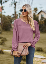 Spliced Round Neck Long Sleeve T-shirt