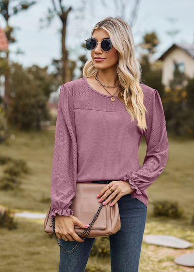 Spliced Round Neck Long Sleeve T-shirt