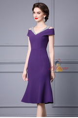 Burgundy V-neck Beading Mother Of The Bride Dress