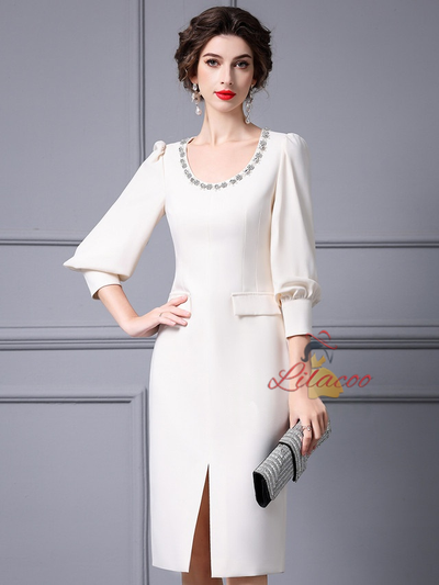 Fuchsia Short Sleeve Split Mother Of The Bride Dress