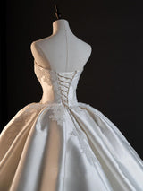 Vintage Ivory Satin Strapless Lace Wedding Dress