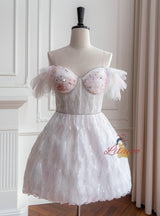 White Tulle Straps Beading Sequins Prom Dress