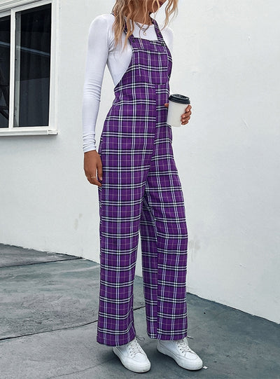 Casual Plaid Suspender Jumpsuit
