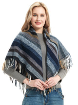 Striped Prickly Fringed Square Scarf