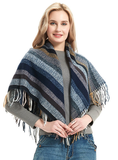 Striped Prickly Fringed Square Scarf