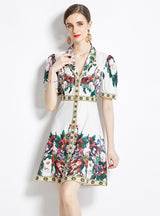 Retro Printed Short-sleeved Shirt Dress