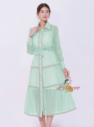 Retro Palace Long Sleeve Lapel Dress