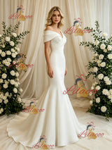 White Mermaid Off the Shoulder Wedding Dress